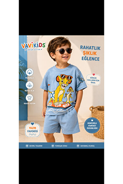 Aslanlı erkek çocuk şort takım