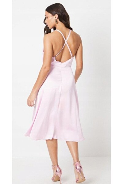 NO BRAND Rochie asimetrică netedă din satin roz deschis Midaxi Coast 32
