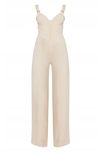 NO BRAND Prettylittlething Salopetă lungă bej, mulată, tip corset, 36