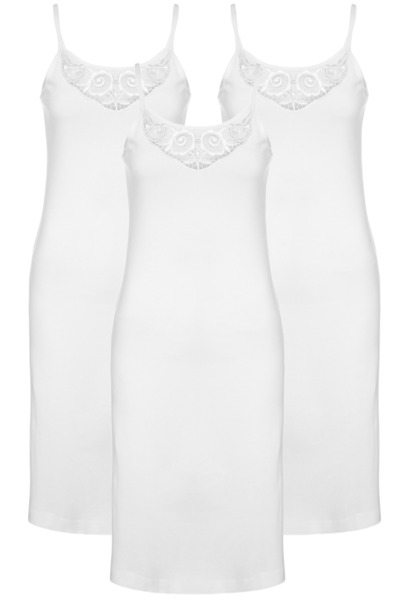 TOLIN 3-Pack Women's 100% Cotton Thin Strap Laced Chemise Nightgown 1228
