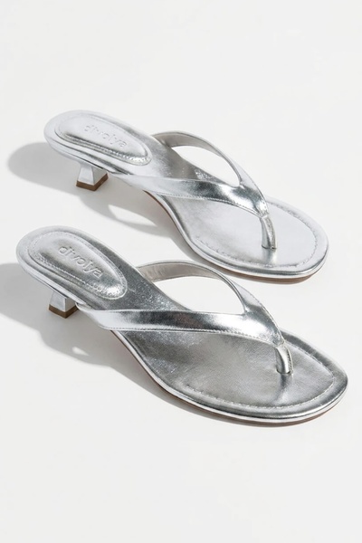 DİVOLYA Talyano Silver (3 cm Heel) Caged Short Heeled Sandals with Gold Buckl...