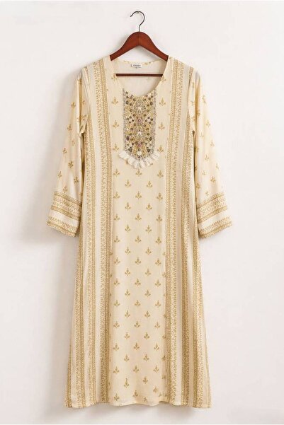 OEMS Women Jalabiya Golden Embroidered - M - Pink