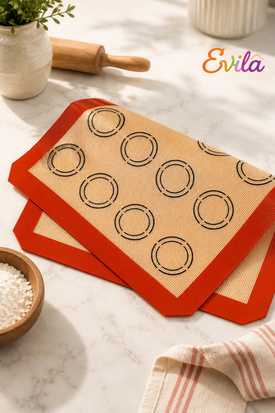 Silikon Pişirme Matı Levha Seti Fırın Tepsisi-Yeniden Kullanılabilir ve Yapışmaz -Pasta-Pizza Ekmek