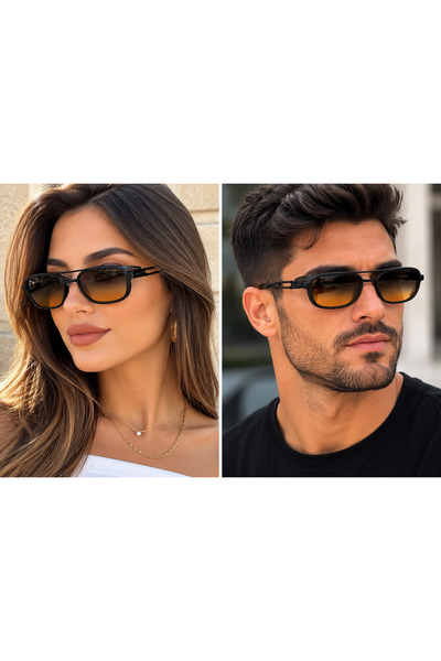 Bymiel Unisex Metal Frame Rectangular Sunglasses Brown Gradient Glass Uv400