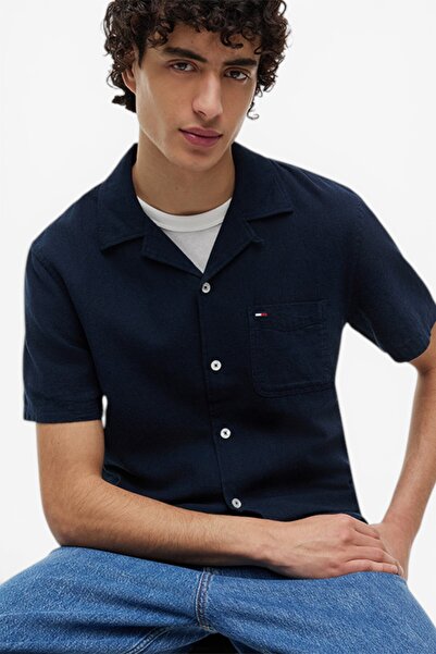 Tommy Hilfiger Tjm Reg Linen Blend Camp Ss Ext Men's Blue Kk Shirt - Dm0Dm23058