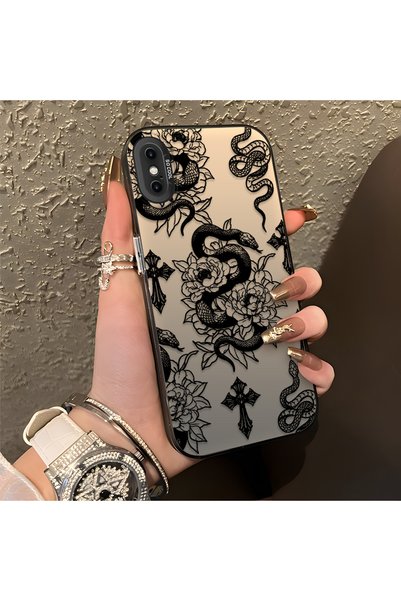ARTISHELL iPhone X/XS Uyumlu Gotik Yılan ve Çiçek Deseni Sanat Telefon Kılıfı