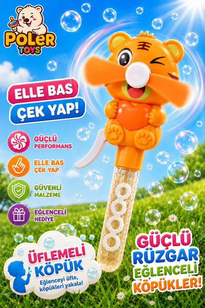 POLER TOYS Manuel Figürlü Fan Hem Üflemeli Hem Fan Çeşitli Figürlü sıvılı Üfl...