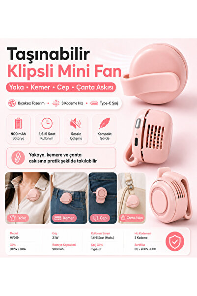 Hil Tech Eminönü Toptan Elektronik Şarjlı Klipsli Mini Fan Bıçaksız 3 Kademel...