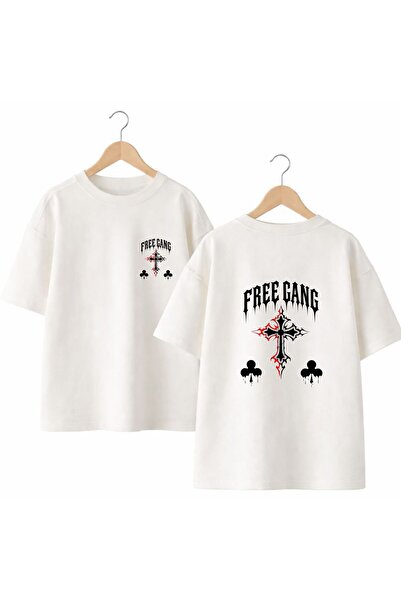 playwear Free Cang Back and Front Chest Printed 100% Cotton Oversize Loose Re...