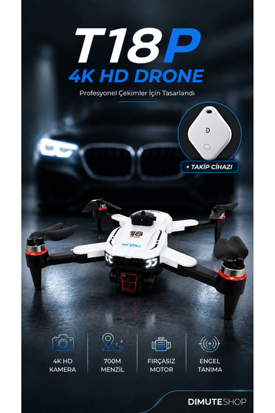 Dimute Shop T18P 4K HD Drone FPV Kamera Fırçasız Motor 700m Menzil Engel Tanı...