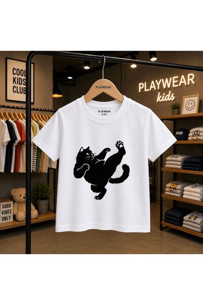 playwear تي شيرت للأطفال مطبوع عليه قطط كاريتسي 100% للجنسين 5 6 -7 8-9 10 -1...
