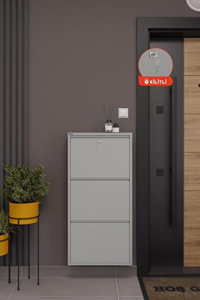 Ceha Kilitli 3'lü Metal Ayakkabılık - Gri