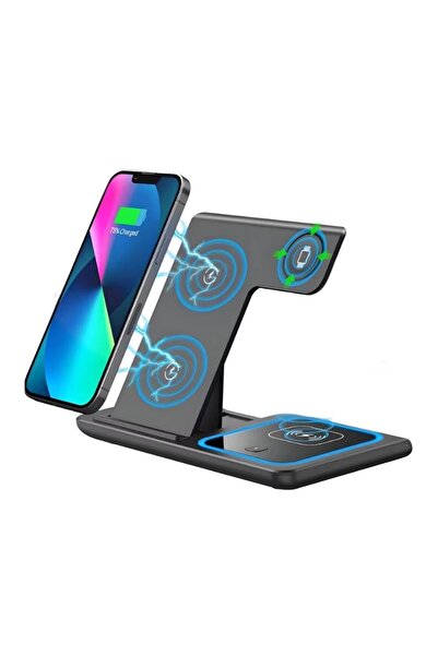 Generic Brand Statie de incarcare wireless pentru telefon, casti si ceas smar...