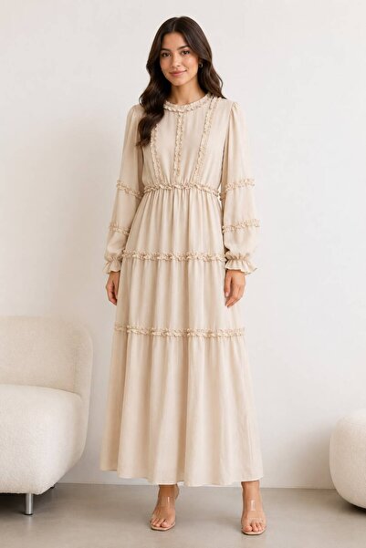 QARA Chiffon Dress with Elastic Waist and Ruffle Details