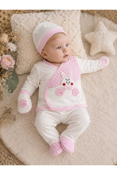 MOVAMIR BABY 10 Piece Baby Girl Hospital Discharge Set 100% Cotton Rabbit Pri...