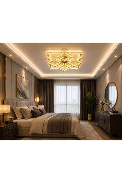 Alvina Aydınlatma KARE 4+4'LÜ LEDLİ GOLD avize