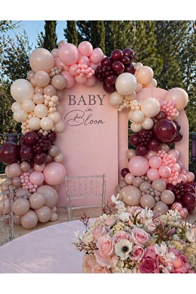 Çemrek Süs Parti Fındık Retro White Macaron Pink Claret Red Balloon Chain Set...