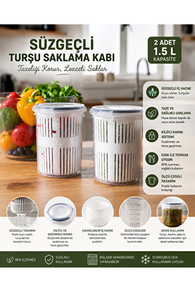 Mihremir 2’li süzgeçli zeytinlik - Turşu zeytin saklama kabı - buzdolabı düze...