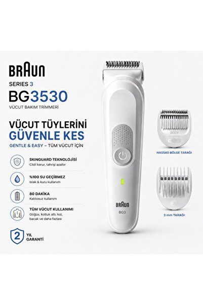 Braun Vücut Tıraş Makinesi Series 3, +3 Aksesuar, Su Geçirmez, BG3530