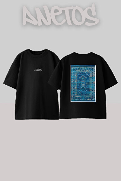 Anetos Μπλουζάκι Blue Vintage Hali Design με στάμπα στην πλάτη, βαμβακερό μαύ...