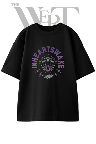 THEWERT In Hearts Wake Design Printed Unisex Black Oversize T-Shirt
