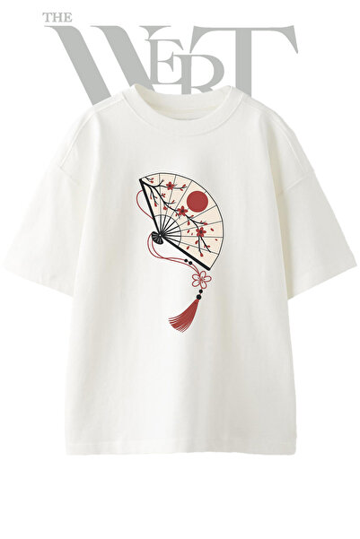 THEWERT Japanski dizajn navijačke majice, unisex, bela, prevelika, sa printom