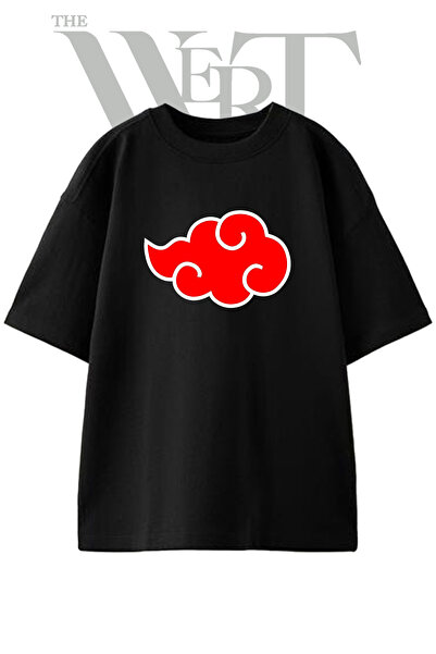 THEWERT Akatsuki Cloud_1 Design Printed Unisex Black Oversize T-Shirt