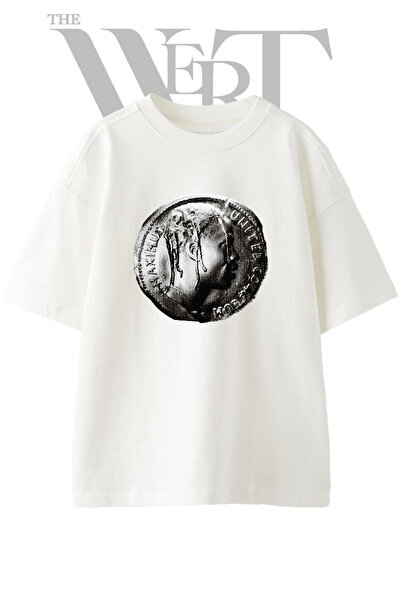 THEWERT Μπλουζάκι Maximinus Coin Design με στάμπα Unisex Λευκό Oversize