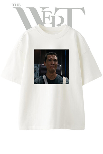 THEWERT Interstellar Cooper Design Printed Unisex White Oversize T-Shirt