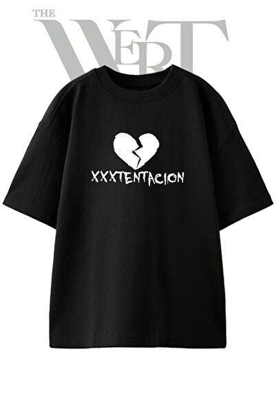 THEWERT Xxxtentacion Broken Heart Design Printed Unisex Black Oversize T-Shirt
