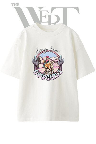 THEWERT Μπλουζάκι Cowgirl Horse_1 με στάμπα, Unisex, λευκό, oversized