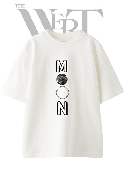 THEWERT Μπλουζάκι Moon_1 με στάμπα σχεδίου, Unisex, λευκό, oversized