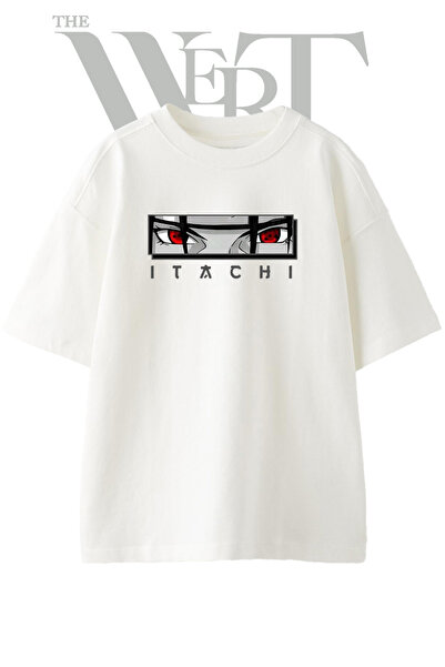 THEWERT Itachi Uchiha_2 Μπλουζάκι Unisex με στάμπα σχεδίου, λευκό, oversized