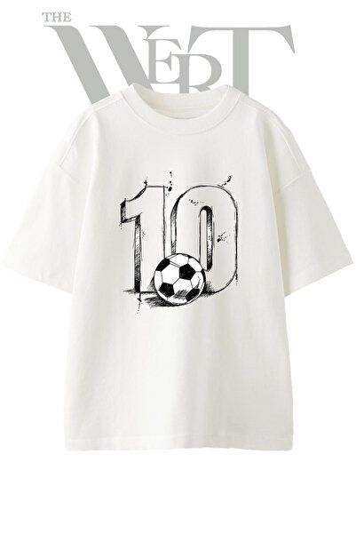 THEWERT 10 Tricou oversize alb unisex cu imprimeu cu design de fotbal
