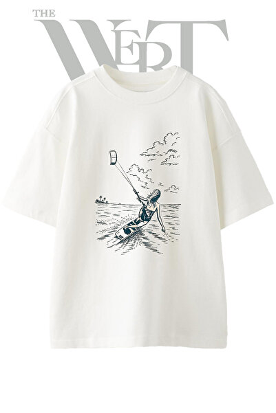 THEWERT Tricou oversize alb unisex cu imprimeu pentru femei Kitesurf