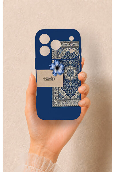 Vip Case iPhone 17 Pro Uyumlu Mavi Etnik Halı Desenli Silikon Kılıf