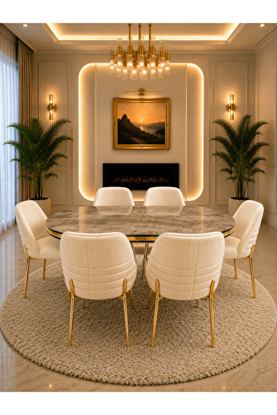 Concept Ayz Home Elora Gold Serisi 6 Kişilik Krem Kumaş 90*168 İrony Lake Pan...