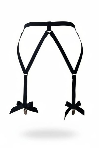 Angels Passion Siyah Jartiyer Harness Fiyonk Detaylı Klipsli Bacak Aksesuarı