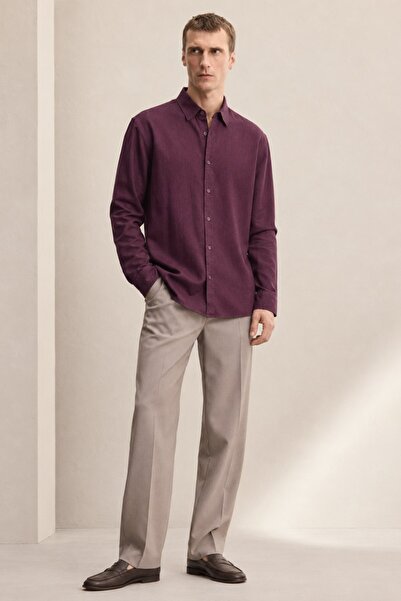 GIA - ART Men's Linen Shirt Monarch Line Claret Red – Long Sleeve, Buttoned, ...