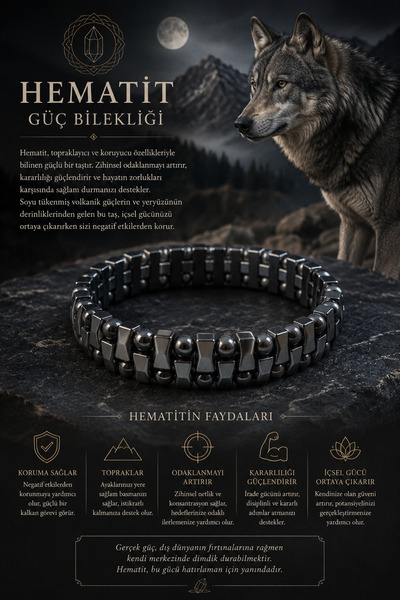 OSMANLI DOĞAL TAŞ SERTİFİKALI ÖZEL KESİM HEMATİT BİLEKLİK