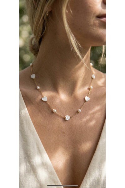 ILSA Heart & Beaded Thin Chain Necklace