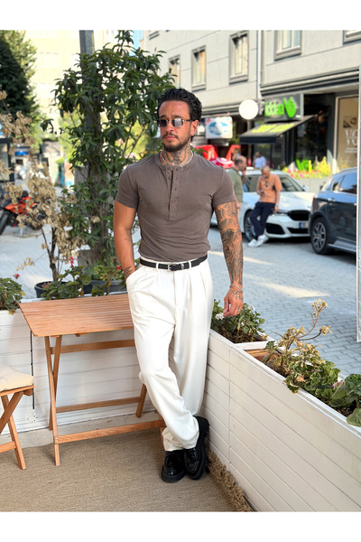 manch collection Slim Fit Modal T-Shirt with Buttoned Collar