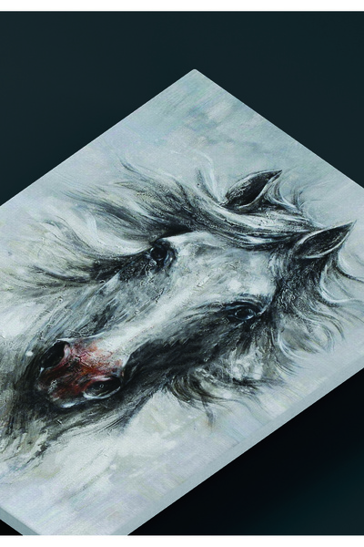 VECTORART حصان |   إطار جداري زخرفي |   ملصقات وطبقة تغليف فاخرة على لوح خشبي بسمك 3 مم |   الحجم: 60 × 40 سم