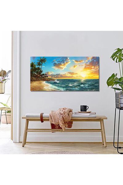 HOME MODE Tropical Palm Beach Sunset Gallery Wrapped Canvas Wall Art | 50x100...