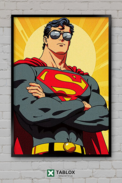 TABLOX Superman Illustration Superhero Design Aesthetic Cool Wooden Framed De...