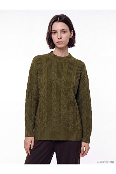 LC Waikiki Lcw Modest Green High Collar Patterned Women's Knitwear Tunic
