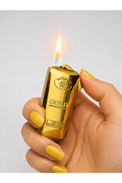ONRSTORE Gold Külçe Tasarımlı Gaz Dolumlu Elektronik Metal Çakmak Hediyelik P...