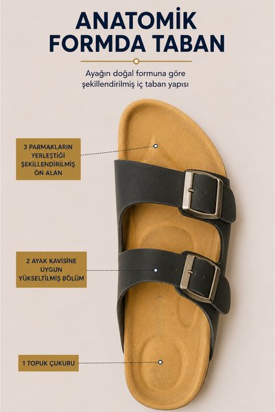 Miss Kiss Men's Summer Double Buckle Adjustable Anatomical Sole Artificial Leather Daily Slippers 40-45
