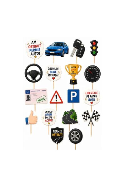 DecoParty Set de decoruri pentru tort – Tematică Permis de Conducere, 18 Pies...