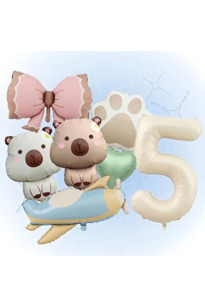 ÇITIPITISTORE Capybara Airplane Paw Bow Foil Balloon Set Party Age Celebratio...
